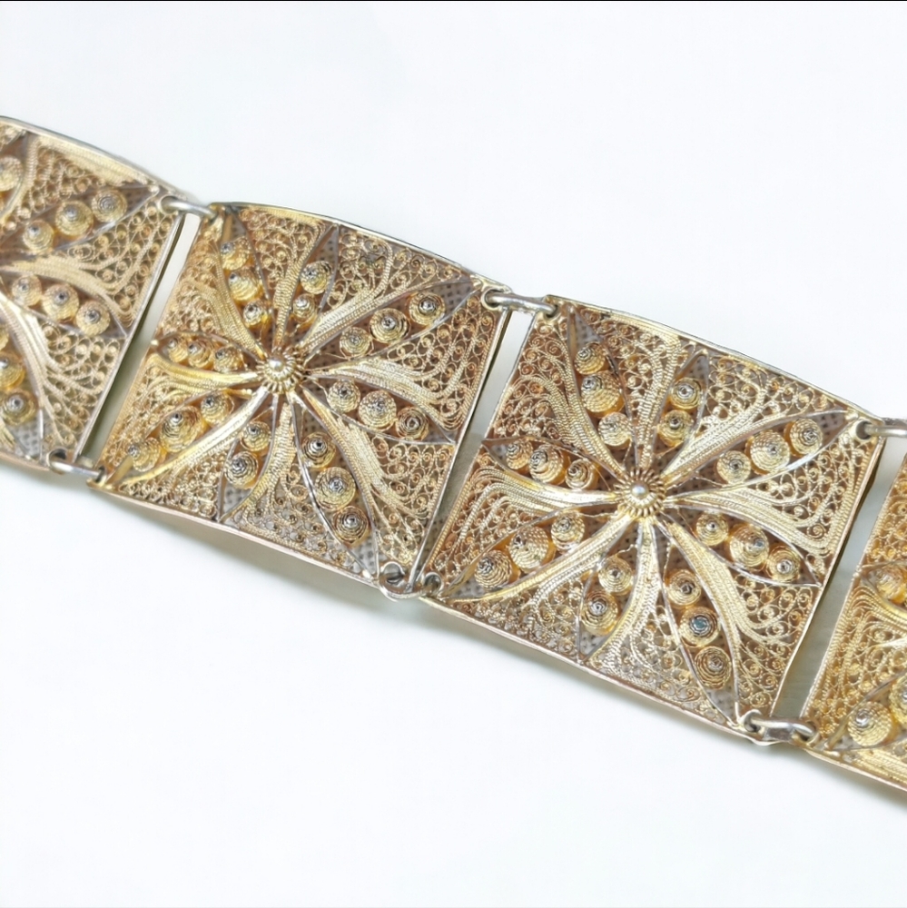 Antique 1920s French sterling intrinsic filigree bracelet